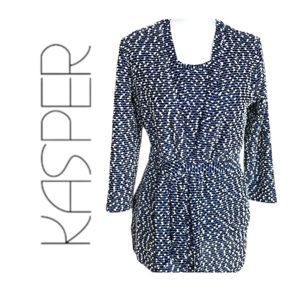 Kasper Sweater TwinSet Navy White Belted Open Front Cardi & Shell Tank Slub Knit - Picture 1 of 15